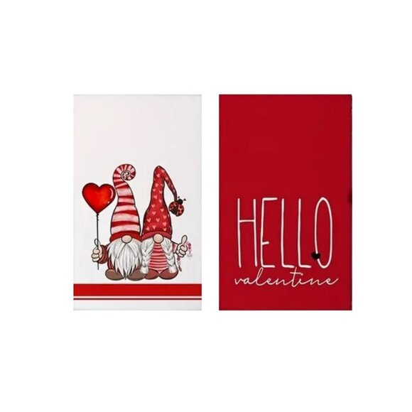 NWT Adorable Faceless Gnomes Hand Towels Red White Super Soft! Valentine Day